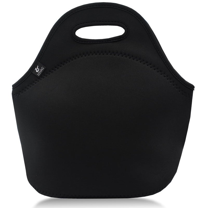 LOVAC Reusable Lunch Bag for Men,Lunch Tote,Durable and Waterproof Neoprene Lunch Bags,Insulated Soft and Lightweight (Pure Black) - Image 1